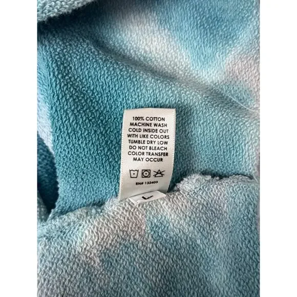 Cotton Citizen Hoodie Large Womens Blue Green Tie Dye 1/2 Zip Crop Sweatshirt - Picture 8 of 8